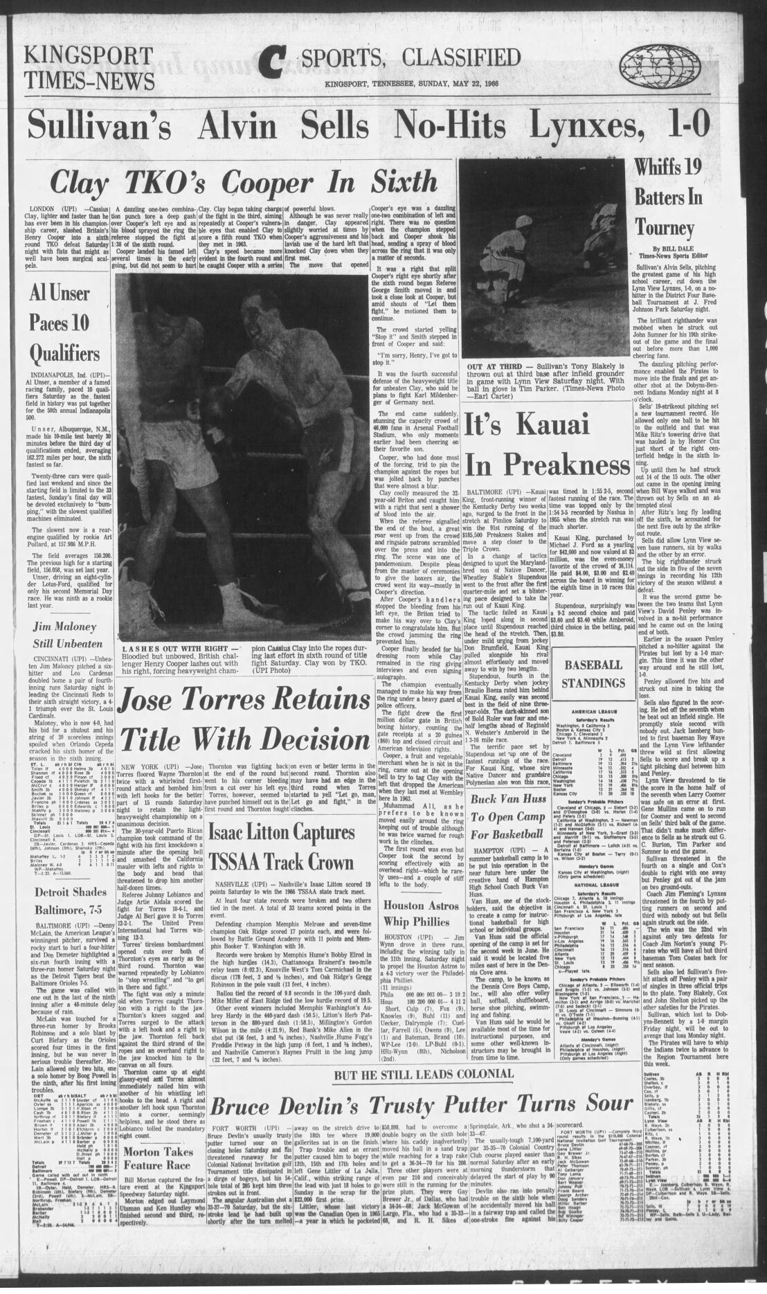 Kingsport Times-News sports front, May 22, 1966